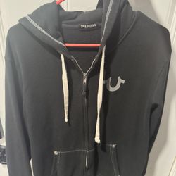 Vintage Y2K True Religion Black Full Zip Up Hoodie Long Sleeve Sweatshirt XL