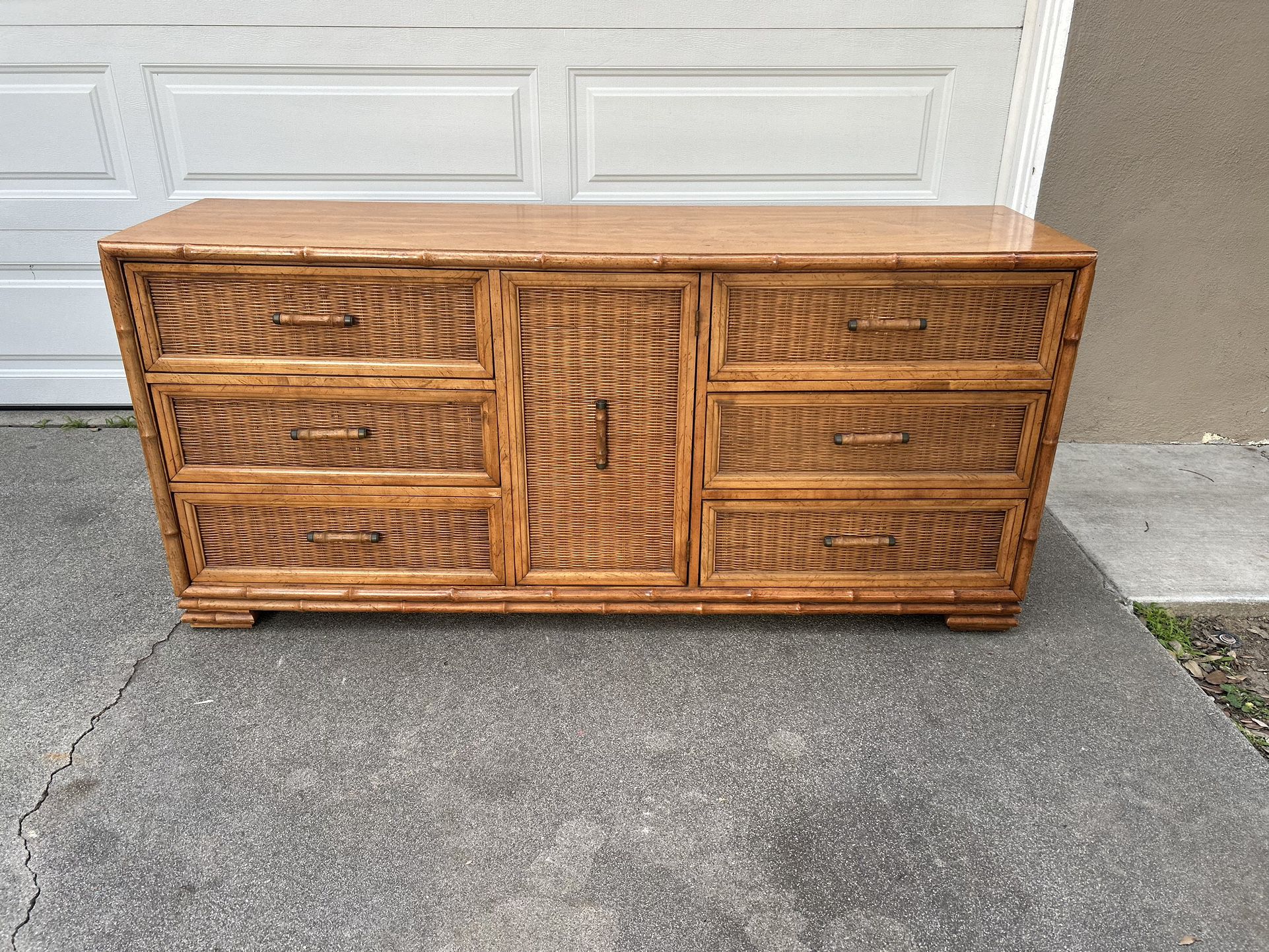 Mid Century Vintage Bamboo Dresser - Rattan | Cane | Credenza | Console | Buffet | Server 