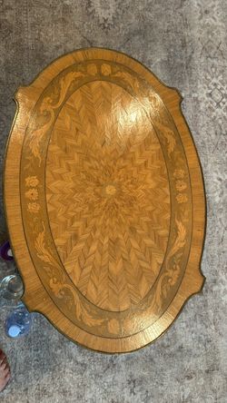 Oval Marquetry Inlay Wood Table Top