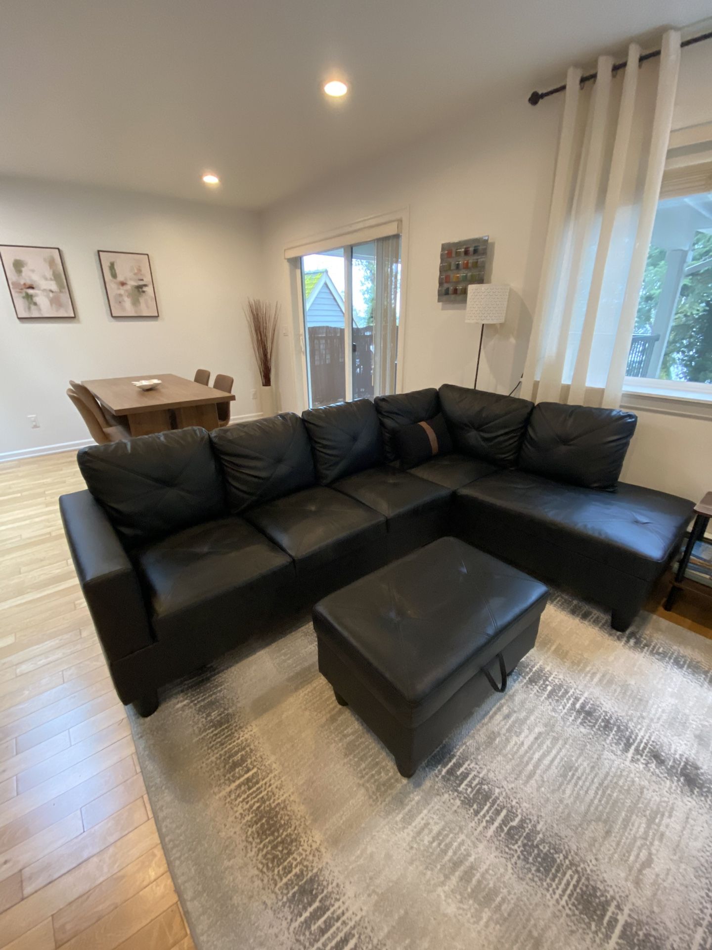 97" Wide Faux Leather Sofa & Chaise with Ottoman