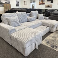 🛋️ Light Gray Corduroy Sectional w/ Sleeper & Storage – Only $999!
