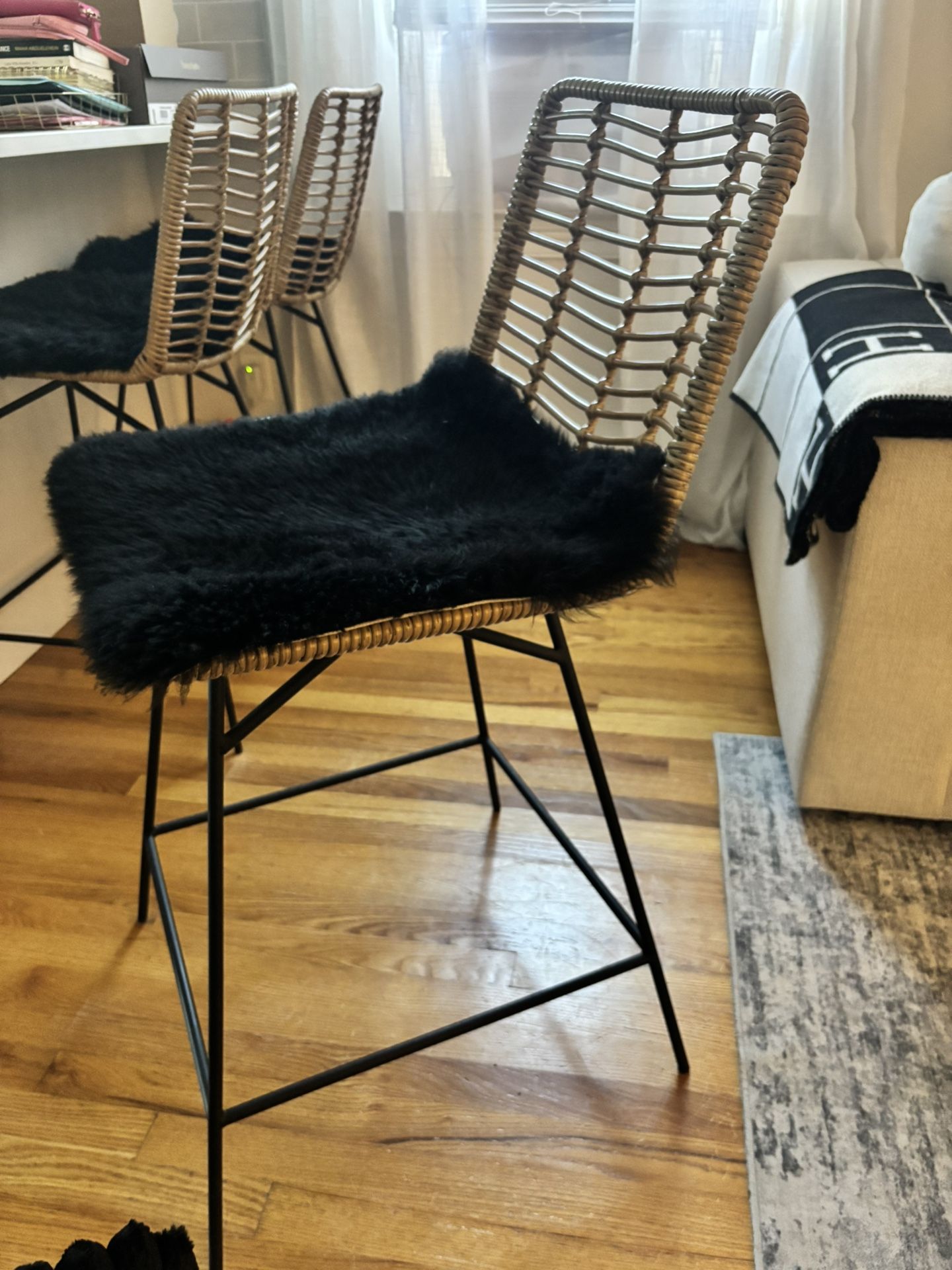 3 Fishbone Rattan Counter Stools