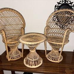 🌿 Vintage Mini Wicker Chair & Table Set – Boho Décor 🌿