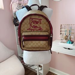 Coach Vale Medium Charlie Backpack in Signature Canvas with Rexy by Guang Yu 