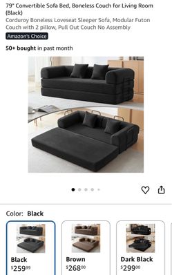 79" Convertible Sofa Bed Corduroy Pull-Out Couch Black