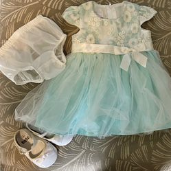 6/9 Months Tiffany Blue Baby Dress And Shoes(4)