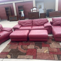 Leather Couch / Sectional With Chair And Ottoman