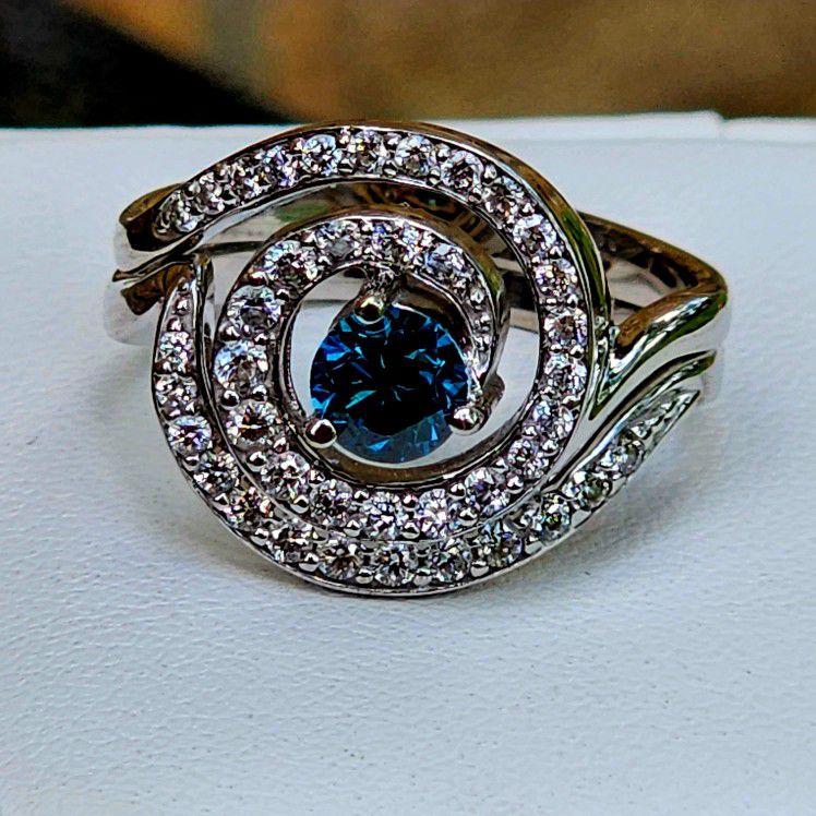 RING! Must See NEW!! Hawaii's Na Hoku Island White Gold/Blue Diamond  