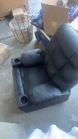 Black Leather Recliner Chair with Cup Holders