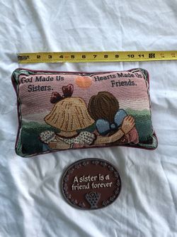 Sister themed pillow and decoration