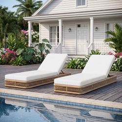 DREAMSIDEA Outdoor Chaise Lounge Set of 2, 5-Position Adjustable Woven Rope Patio Chair with Thick Cushion, Natural Rope/Beige Cushion  Designed for w