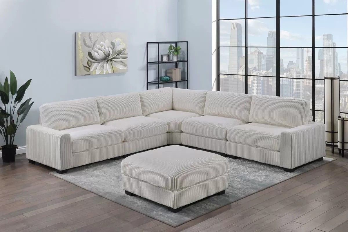 Brand New Beige Super Plush Corduroy Modular Sectional Sofa