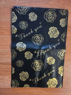 10 Black Gold Rose Thank You Poly Mailer Bags