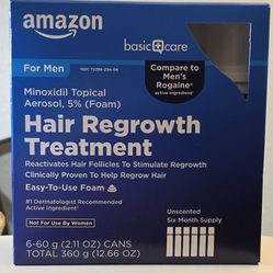 Amazon Basic Care Minoxidil Topical Aerosol, 5% Foam, Hair Regrowth Treatment for Men, Unscented, 6-Month Supply (6-Pack)