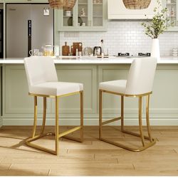 New Counter Height Bar Stools Leather (Beige)