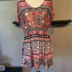 Pink and Tan Colorful Short Dress
