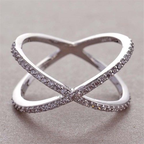 "X Shape Manufactures Two Lines Cross Zircon Ring for Women, PD125
 
 