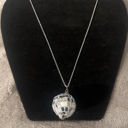 Silver Necklace With Disco ball  Pendant