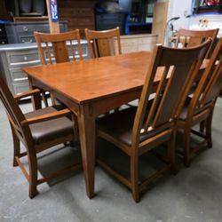 Modern Cherry / Brown Leather Dining Room Table Set