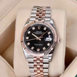 (300$)Rolex Datejust 36 126231 Black Diamond Dial Rose Gold Two Tone Jubilee