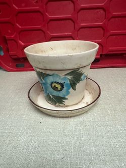 Floral Ceramic Flower Pot with Saucer