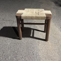 Wooden woven jute footstool