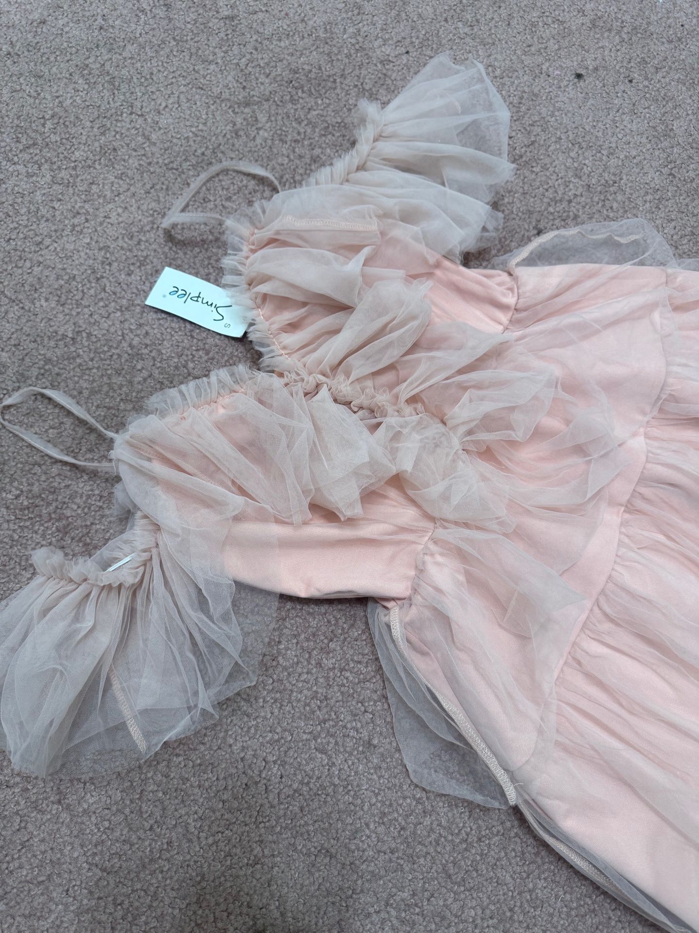 New Small blush pink tulle ruffle short evening party dress stretchy