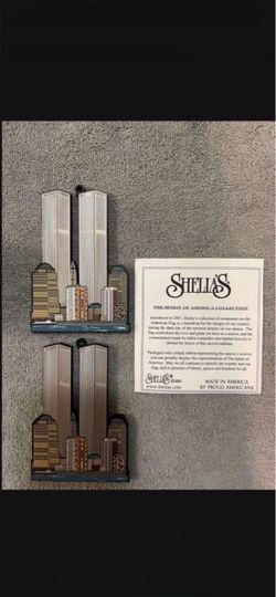 CA. HEART OF THE CITY. SEPT 11, 2001. TWIN TOWERS WOOD ORNAMENT.$18.00 EACH