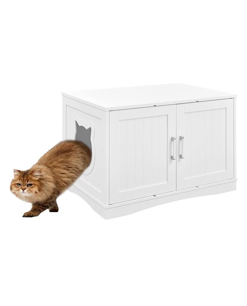 Sweet Barks Designer Enclosure Hidden Washroom Bench Ottoman Cat Litter Box, White