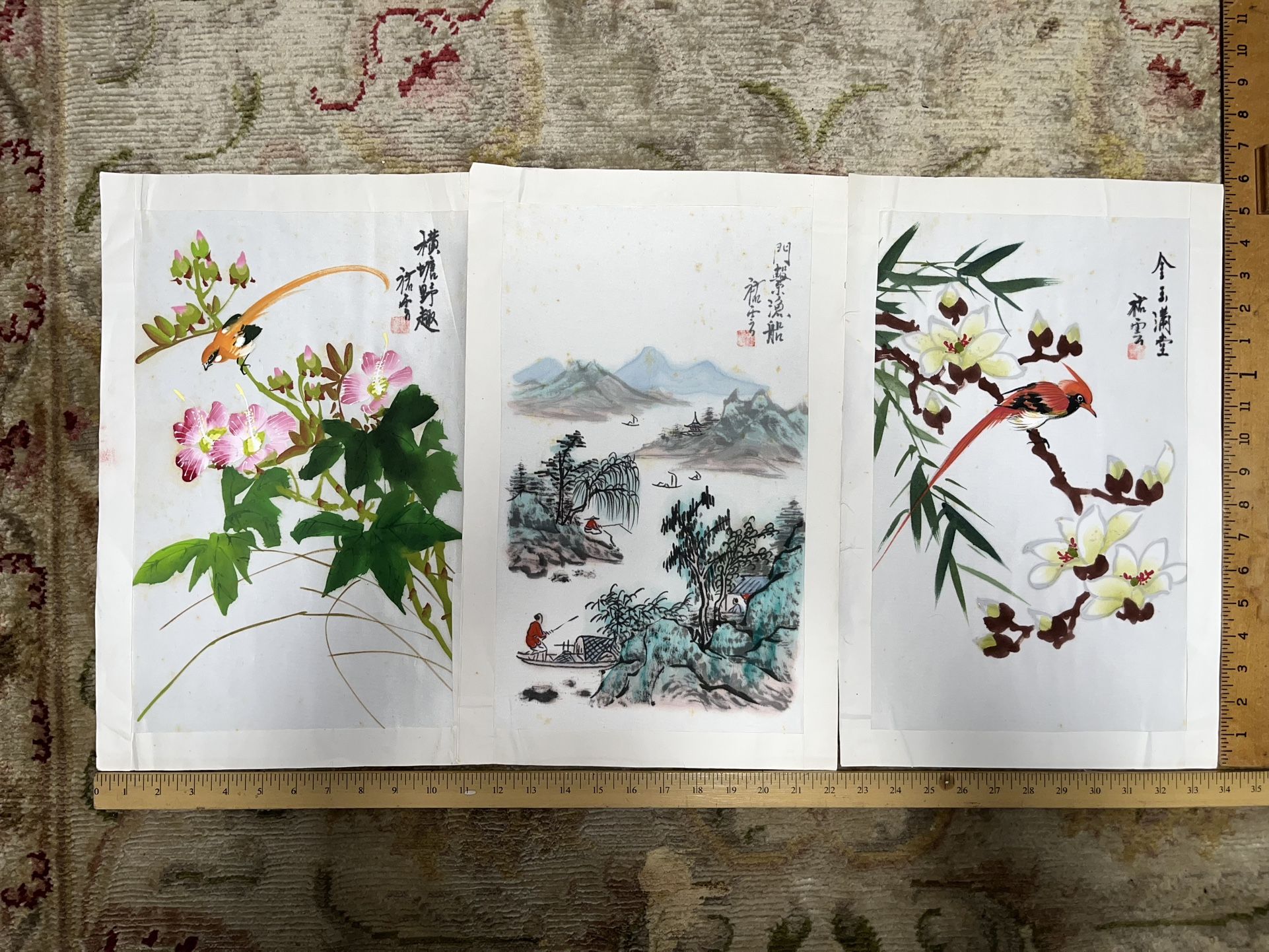 3 Chinese Paintings On Silk