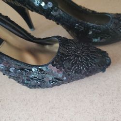 Black. Sequin.  Dress Shoes.  Run Small. Fit. 6.5