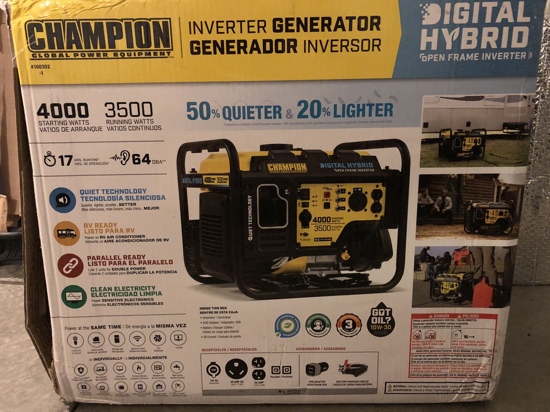 Champion Generator Quite Technology Brand New Used only once Starting Watts 4000 Running Watts 3500