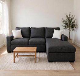 Like New Pull-Out Sleeper Sofa Bed Dark Gray Dark Gray, Black Linen-Like fabric.