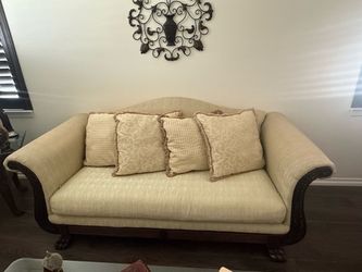 Oversized Accent Chair with Carved Wood Frame