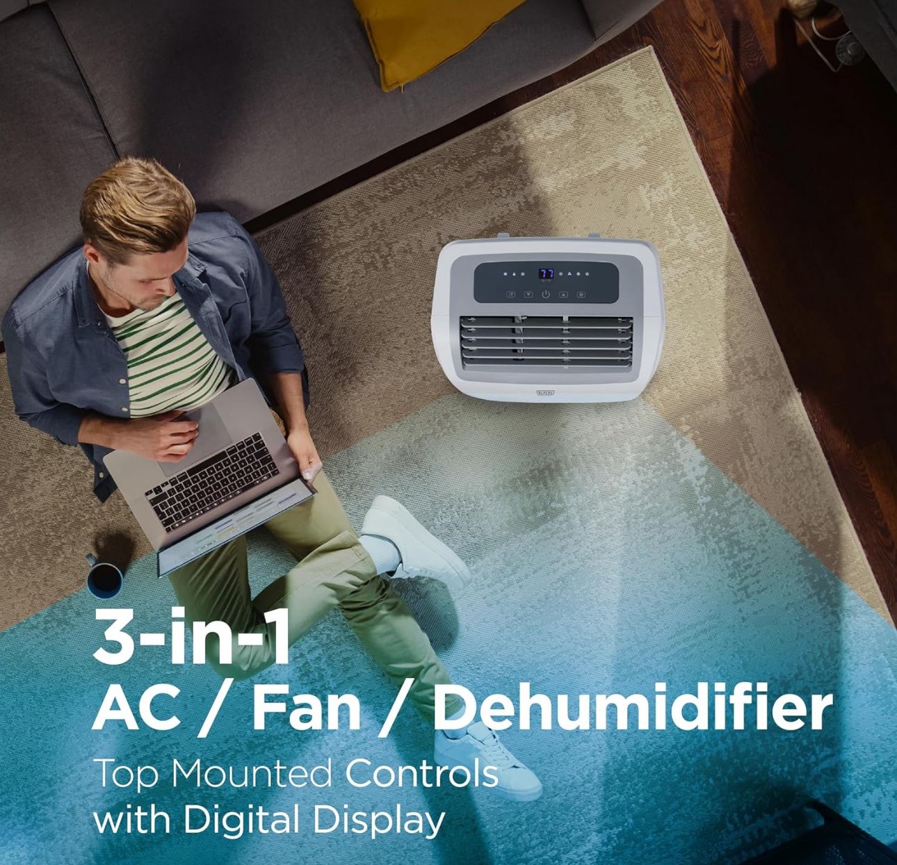 BLACK+DECKER 12,000 BTU Portable Air Conditioner, 3-in-1 AC, Dehumidifier and Fan, Portable AC Unit Auto Evaporation, 3 Speeds, White,