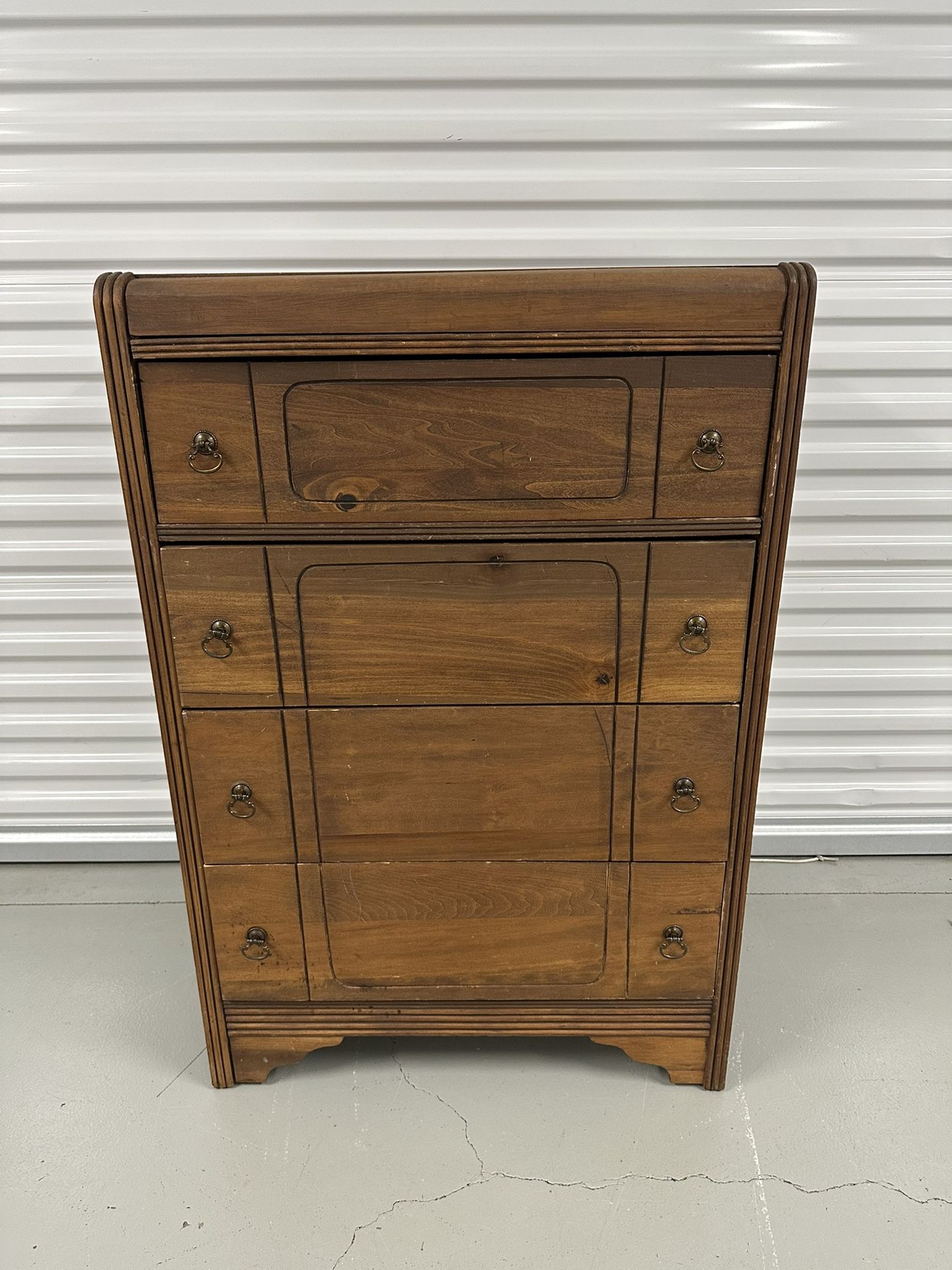 Vintage 1930s Solid Wood Art Deco Waterfall Chest of 4 Drawers