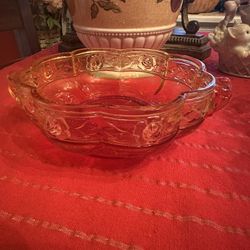 Vintage Amber & Red Candy Dish