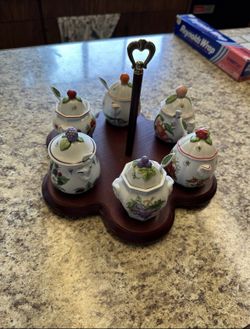 Lenox Orchard Giftware Jam/Jelly Porcelain Jars/Pots with Original Serving spoon
