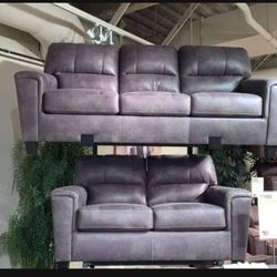 Navi Smoke Look Of Leather  Modern Sofa And Loveseat☄️ Brand New💥 $39 Down Payment👍 Living Room Set