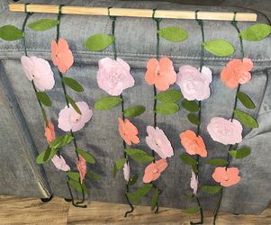 Hobby Lobby Felt and Wooden Hanging Floral Decor Pink and Green