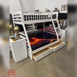 Wooden Bunk bed Twin Full white color