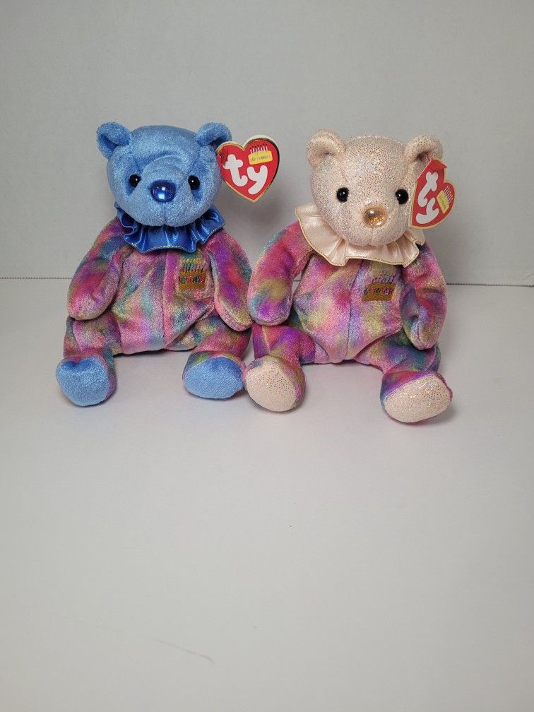 Ty BEANIE BIRTHDAY BEARS Official RETIRED 2001 Lot Of 2 Sept And Oct