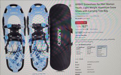 New! Lightweight Aluminum Snowshoes With Carrying Tote Bag