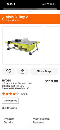 Ryobi Coreded Wet Tile Saw