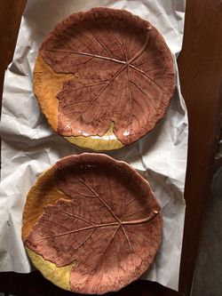 Vietri Italy Autumn Leaf Plates Set of 4 Hand Painted 10.5" 11" Ceramic