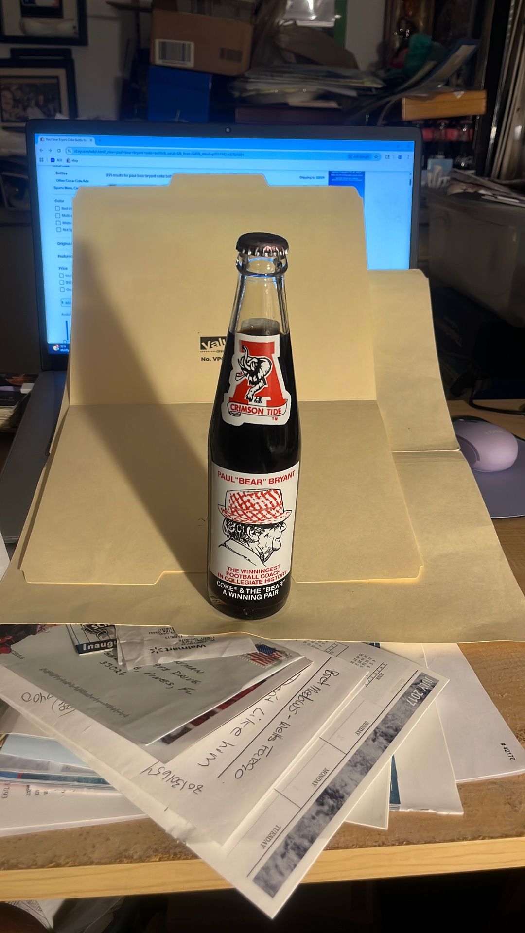 NCAA Crimson Tide Paul “Bear” Bryant Commemorative Coke Bottle 