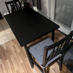 IKEA Dining Table With Two Chairs Black/Brown