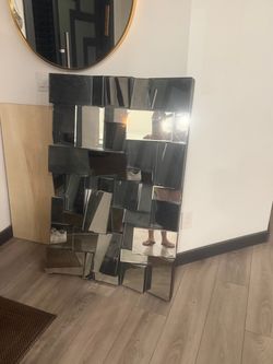 Large 3D Geometric Wall Mirror – 48” x 31”