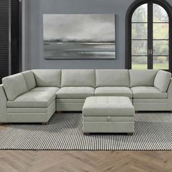 Grey Tisdale Fabric Sectional—New! Great Price!