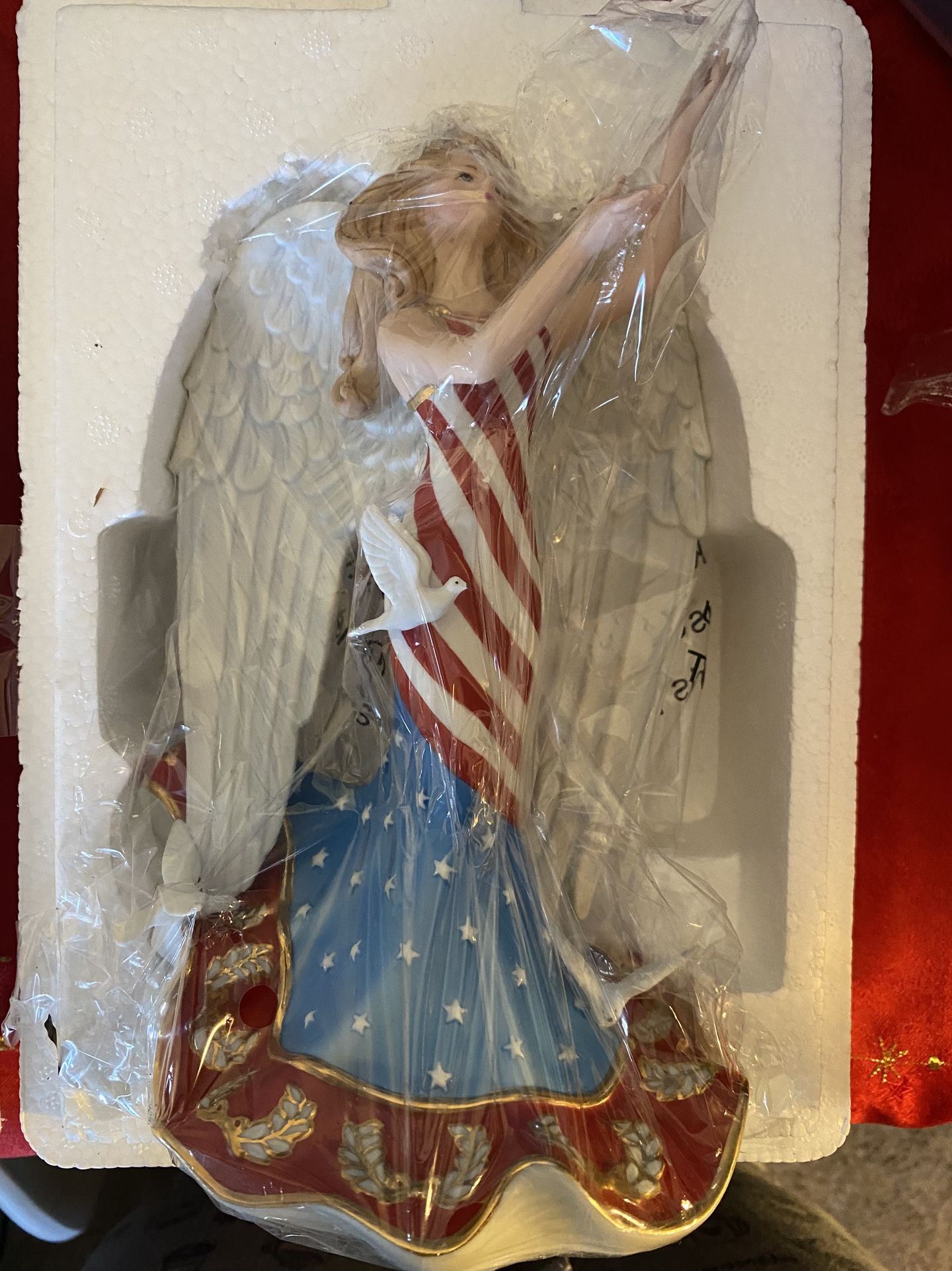 LENOX God Bless America Red White Blue Patriotic Angel Figurine ~ MINT!